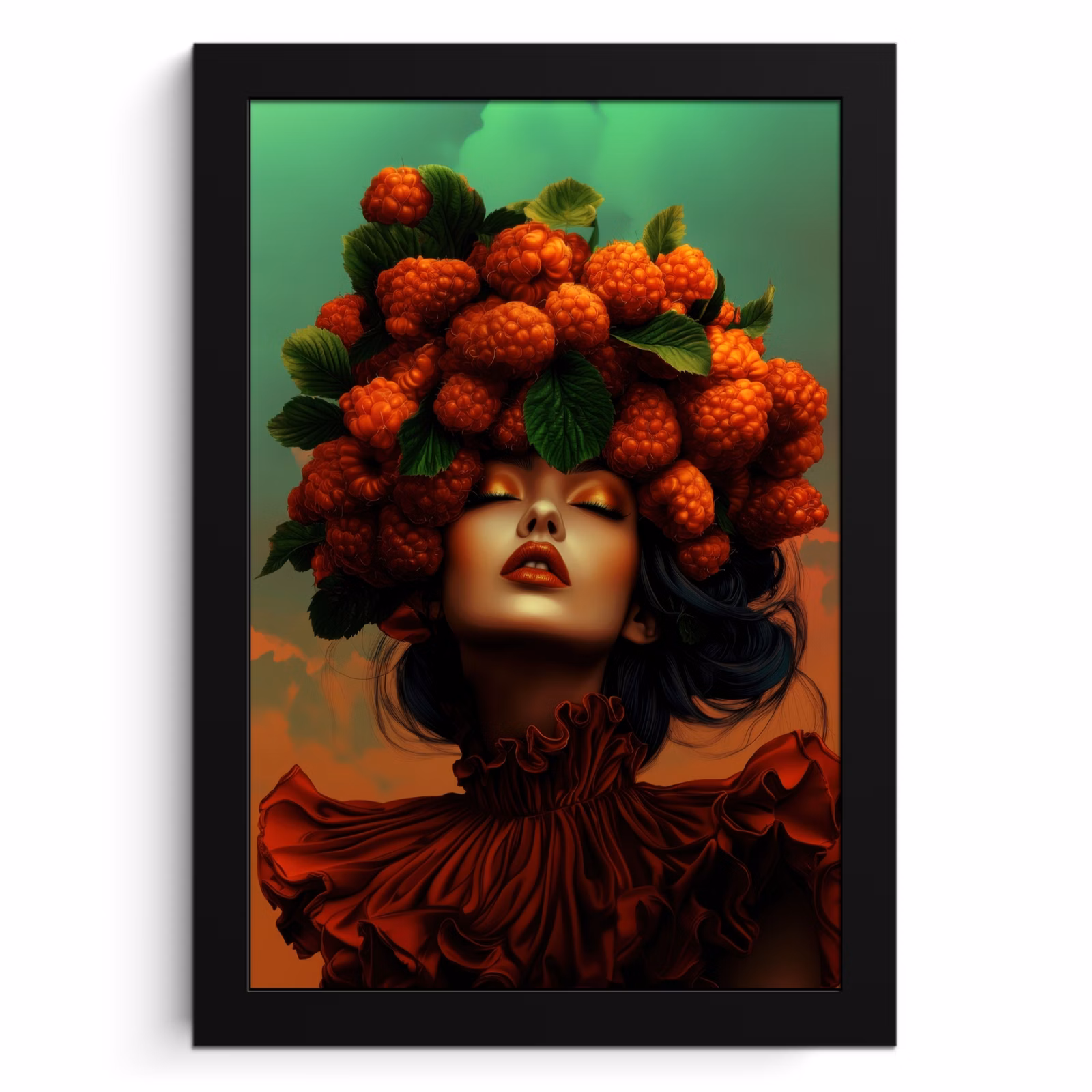 Poster met lijst - Vrouw - Frambozen - Bladeren — 1