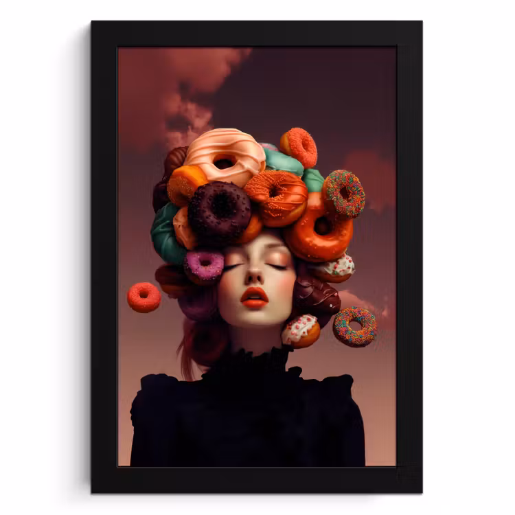 Poster met lijst - Vrouw - Donuts - Kleurrijk — 1