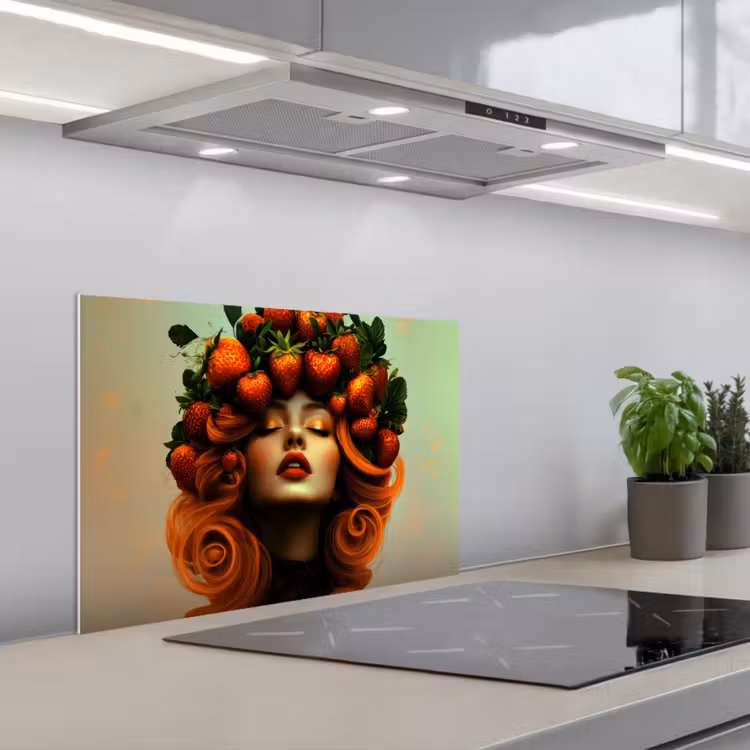 Spatscherm keuken - Vrouw - Aardbeien - Kroon — 1