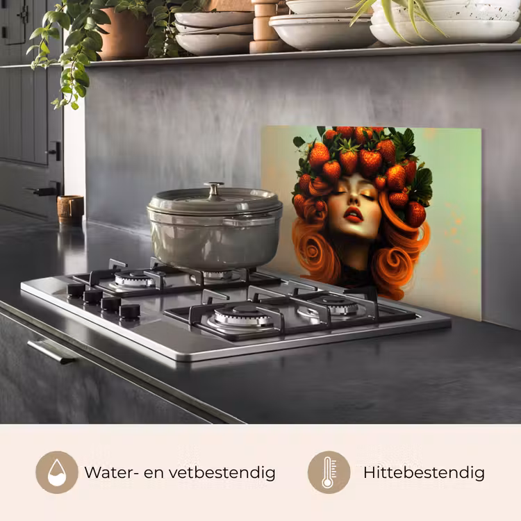 Spatscherm keuken - Vrouw - Aardbeien - Kroon — 2