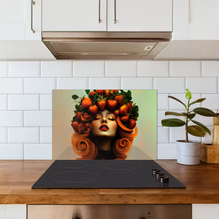 Spatscherm keuken - Vrouw - Aardbeien - Kroon — 3