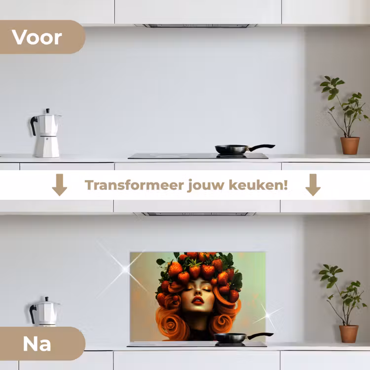 Spatscherm keuken - Vrouw - Aardbeien - Kroon — 7