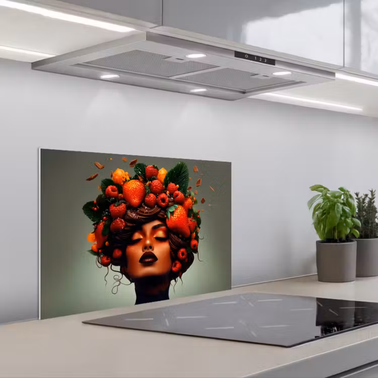 Spatscherm keuken - Vrouw - Chocolade - Frambozen - Aardbeien - Koekjes — 1