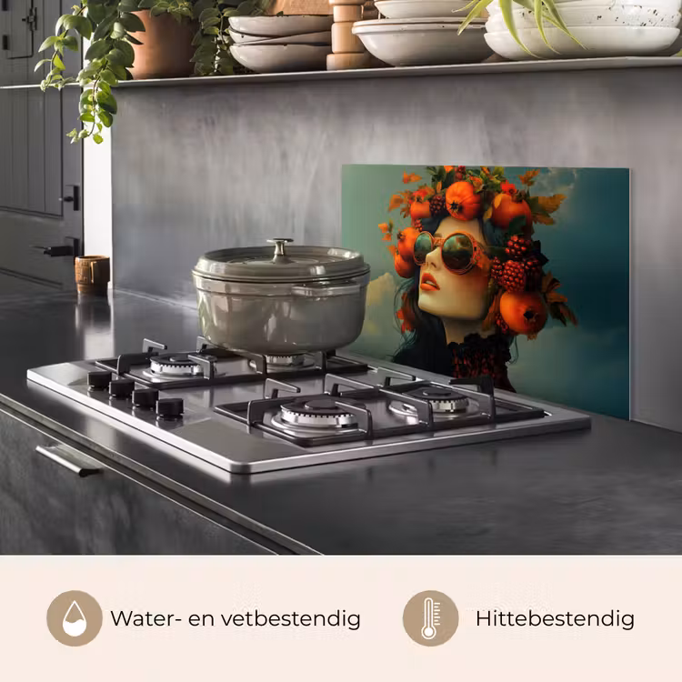 Spatscherm keuken - Vrouw - Granaatappel - Herfst - Zonnebril — 2