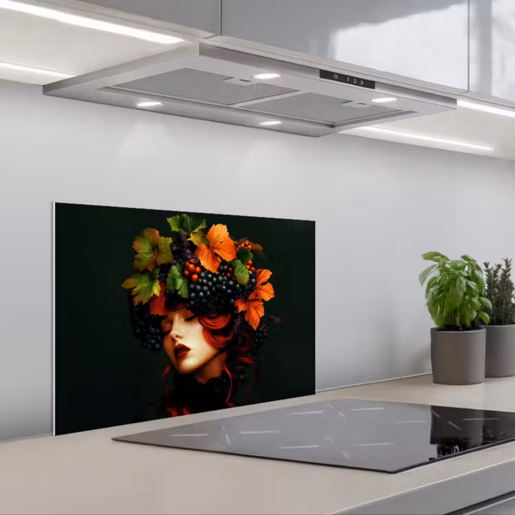 Spatscherm keuken - Vrouw - Rood - Groen - Druiven — 1