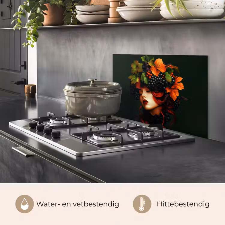 Spatscherm keuken - Vrouw - Rood - Groen - Druiven — 2