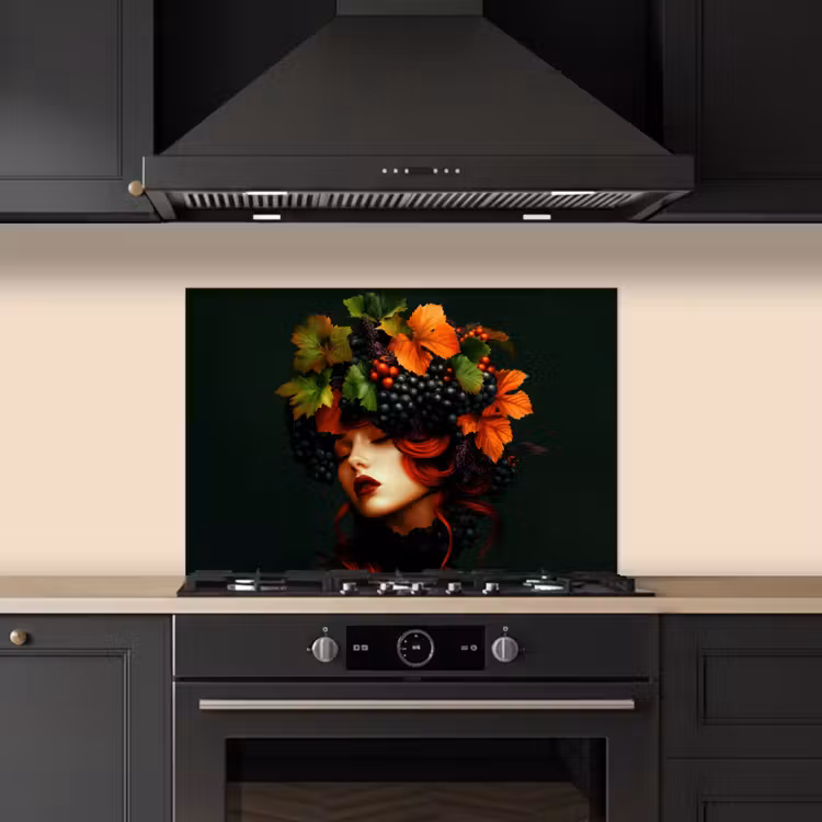 Spatscherm keuken - Vrouw - Rood - Groen - Druiven — 5