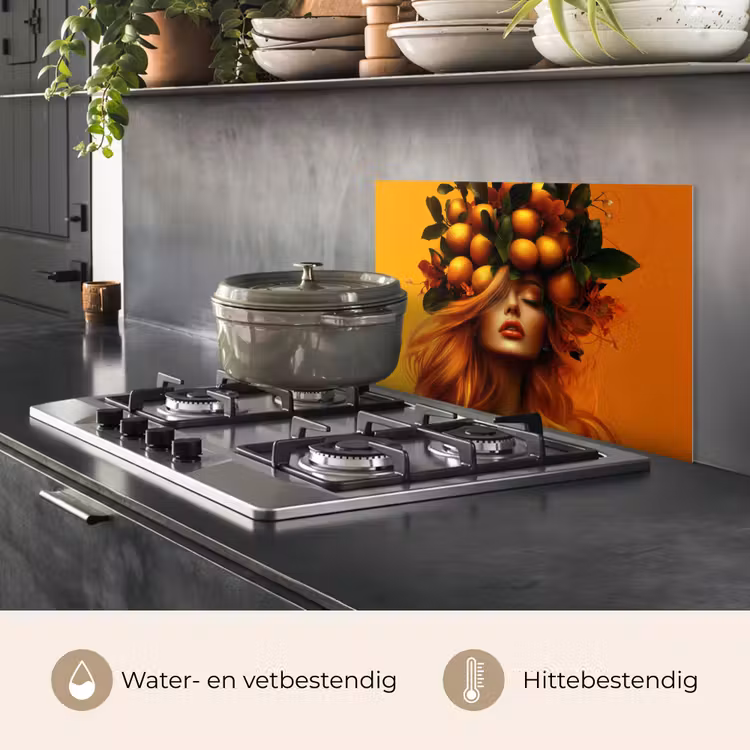 Spatscherm keuken - Vrouw - Citroenen - Bloesem - Geel — 2