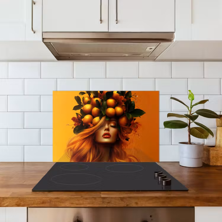 Spatscherm keuken - Vrouw - Citroenen - Bloesem - Geel — 3