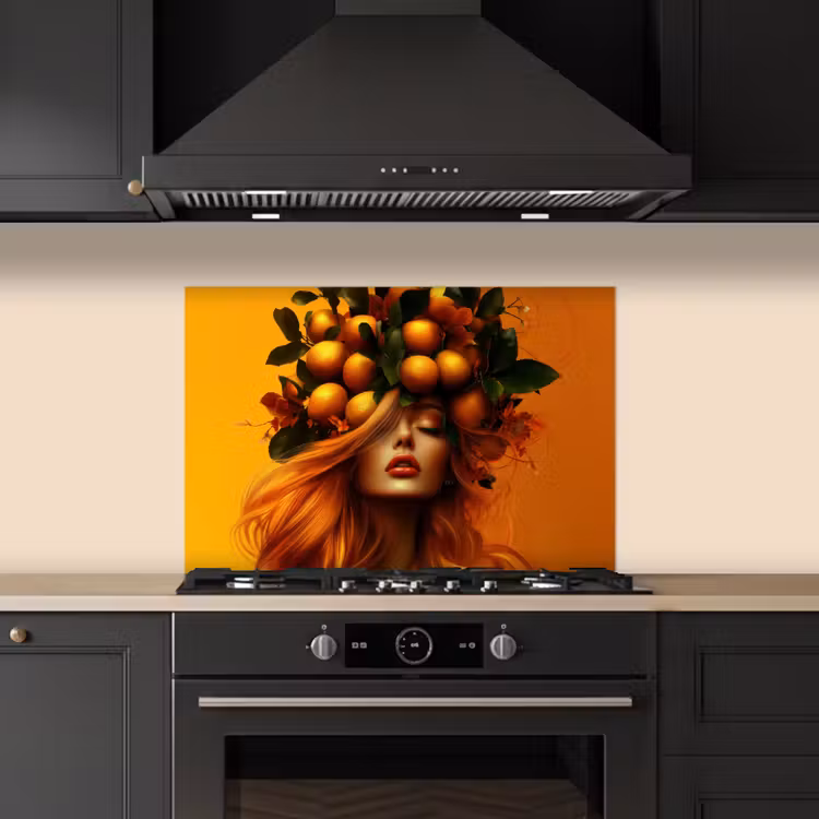 Spatscherm keuken - Vrouw - Citroenen - Bloesem - Geel — 5