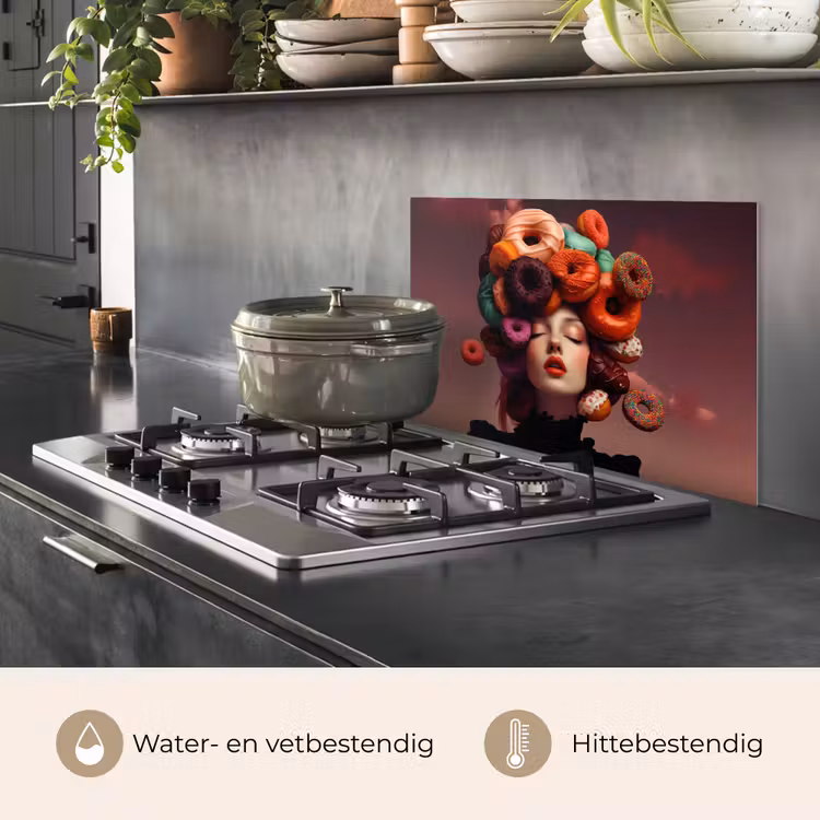 Spatscherm keuken - Vrouw - Donuts - Kleurrijk — 2