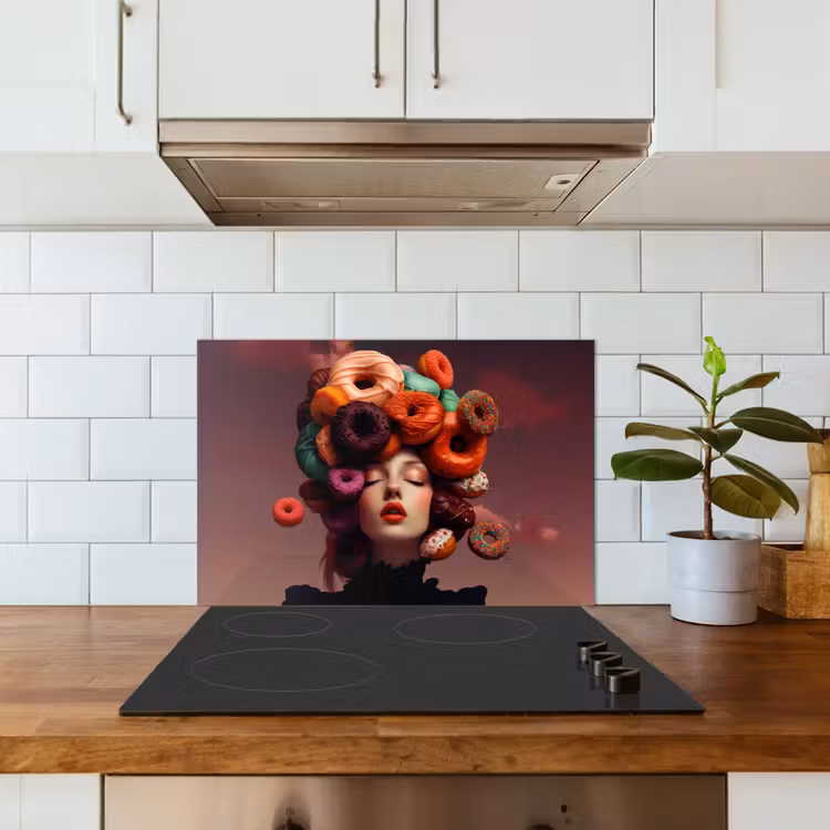 Spatscherm keuken - Vrouw - Donuts - Kleurrijk — 3