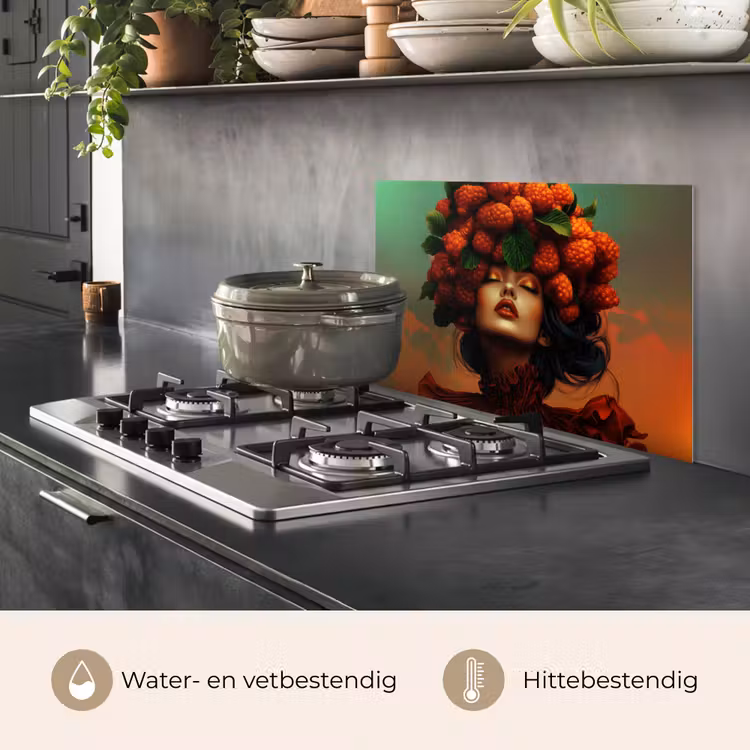 Spatscherm keuken - Vrouw - Frambozen - Bladeren — 2