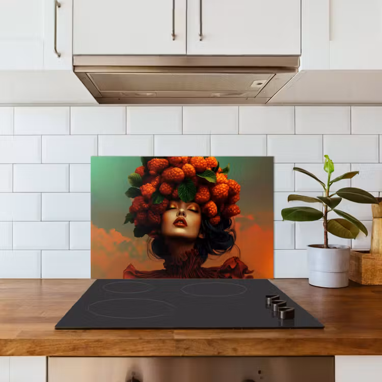 Spatscherm keuken - Vrouw - Frambozen - Bladeren — 3