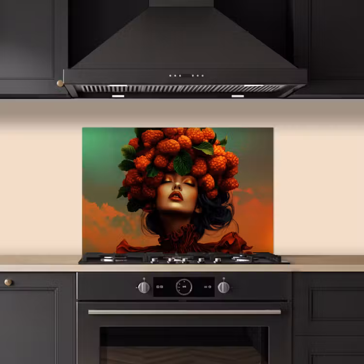 Spatscherm keuken - Vrouw - Frambozen - Bladeren — 5