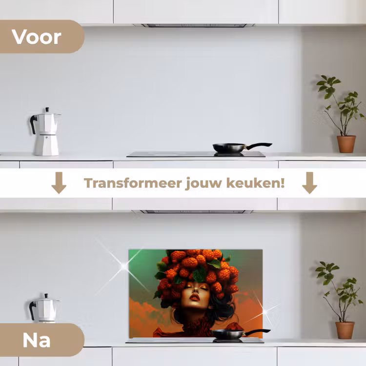 Spatscherm keuken - Vrouw - Frambozen - Bladeren — 7