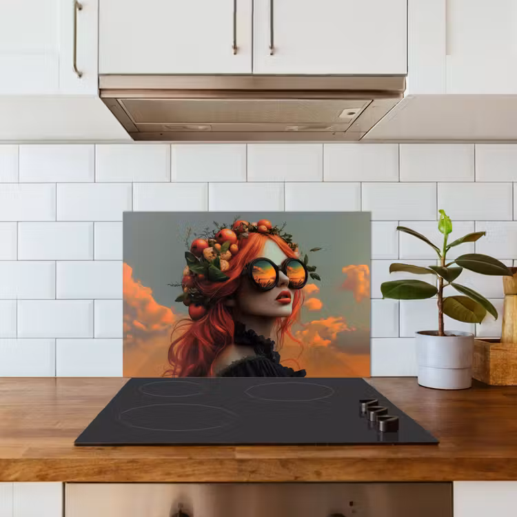 Spatscherm keuken - Vrouw - Kroon - Tomaat - Bascilicum - Zonnebril — 3