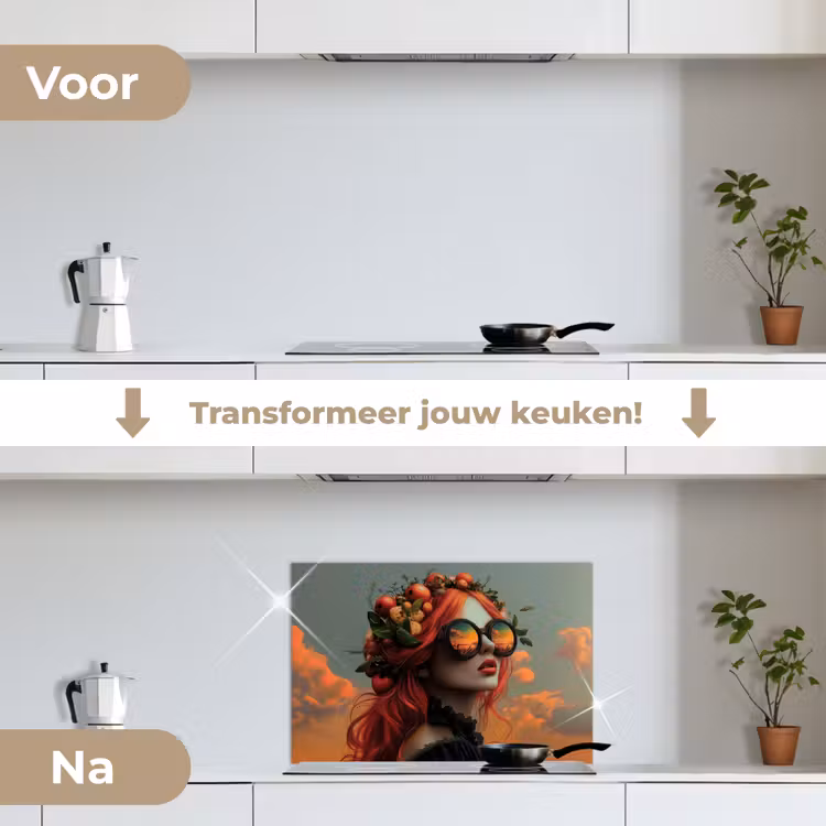 Spatscherm keuken - Vrouw - Kroon - Tomaat - Bascilicum - Zonnebril — 7
