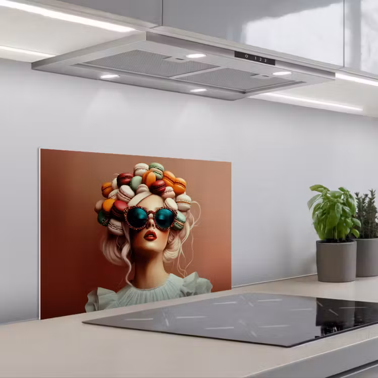 Spatscherm keuken - Vrouw - Macarons - Bril — 1