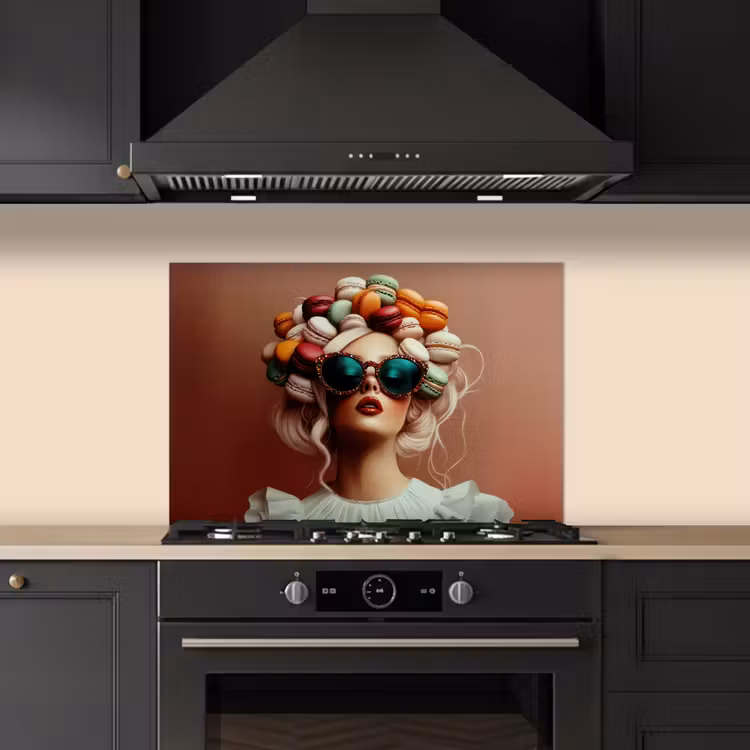 Spatscherm keuken - Vrouw - Macarons - Bril — 5