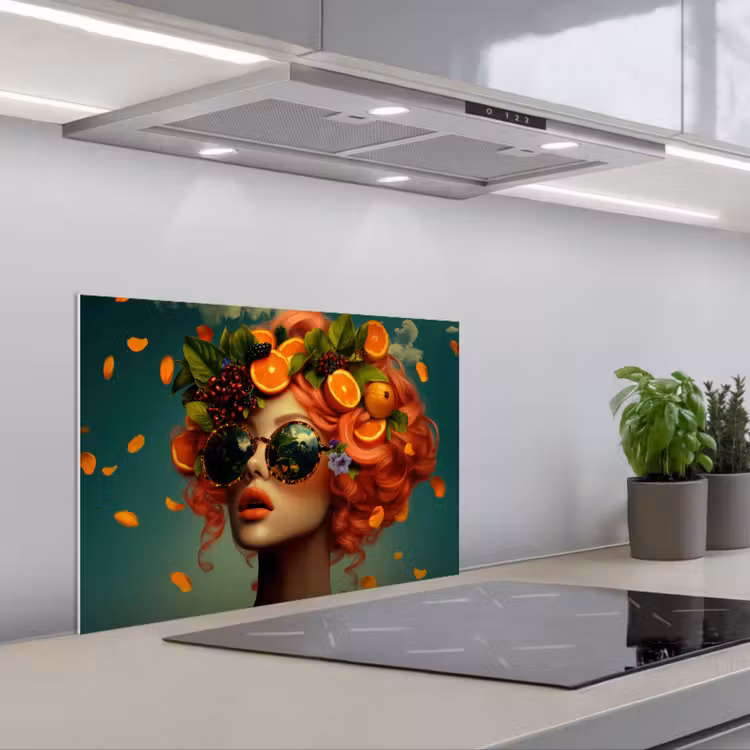 Spatscherm keuken - Vrouw - Sinaasappel - Bessen - Oranje — 1