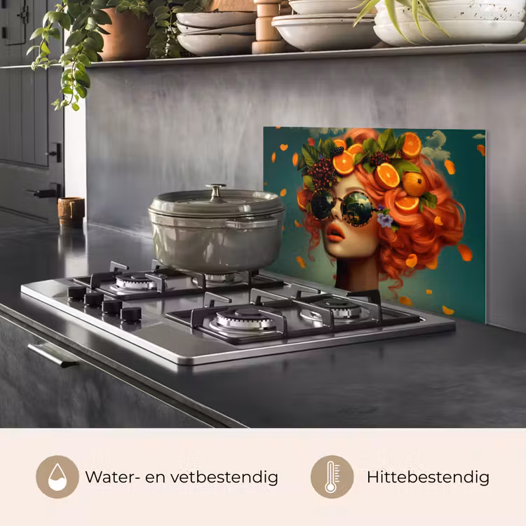 Spatscherm keuken - Vrouw - Sinaasappel - Bessen - Oranje — 2