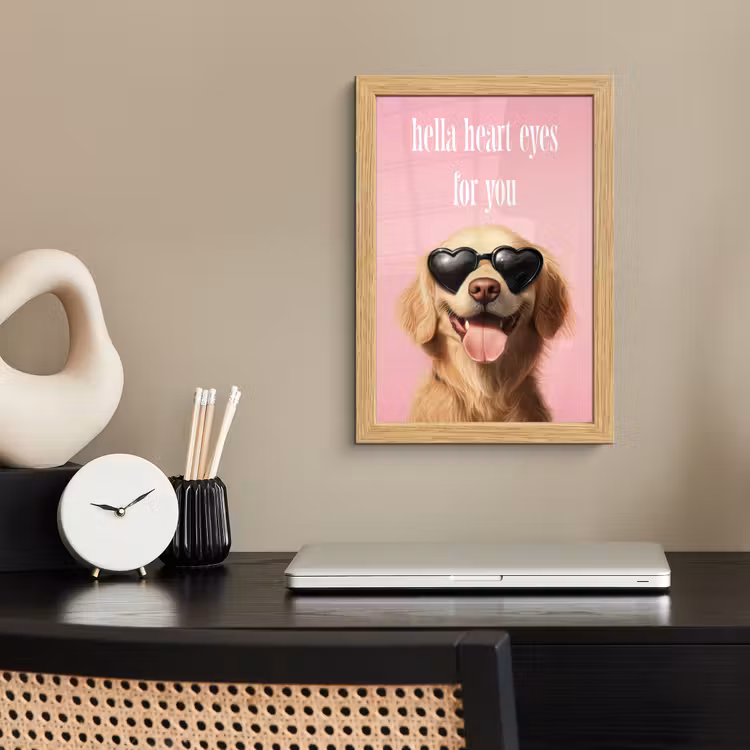 Poster met lijst - Zonnebril - Hartjes - Hond - Valentijn — 2