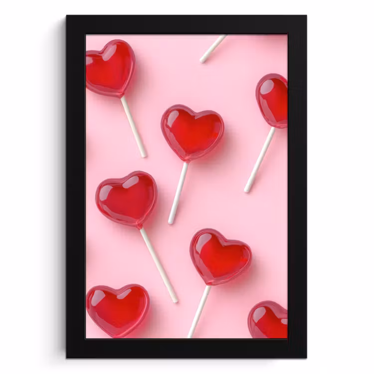 Poster met lijst - Lollies - Hartjes - Roze — 1