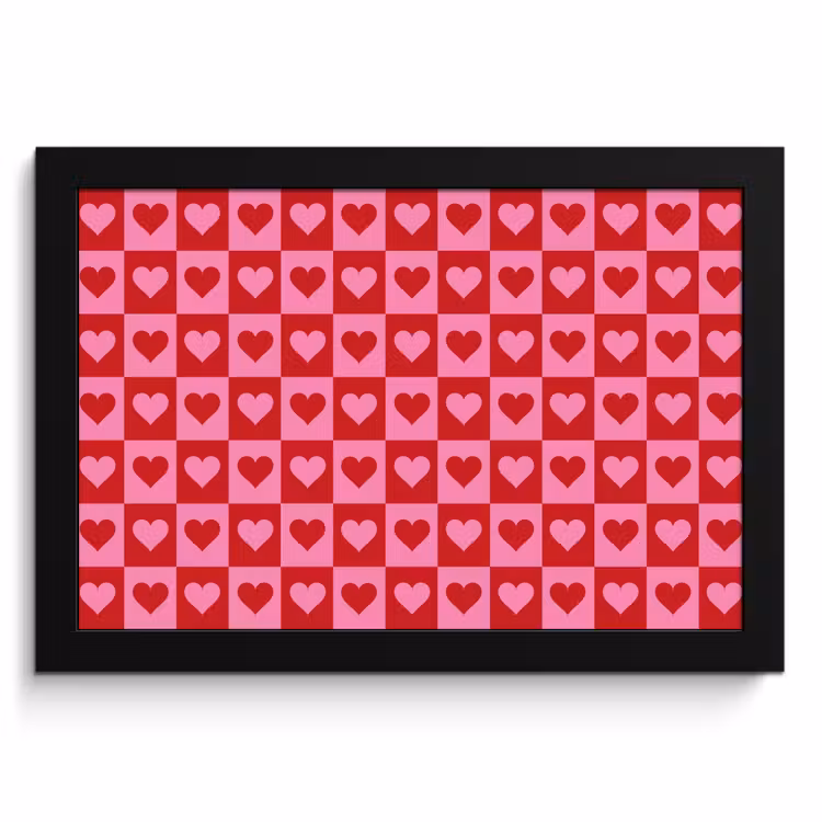 Poster met lijst - Rood - Roze - Schaakbord - Valentijn — 1