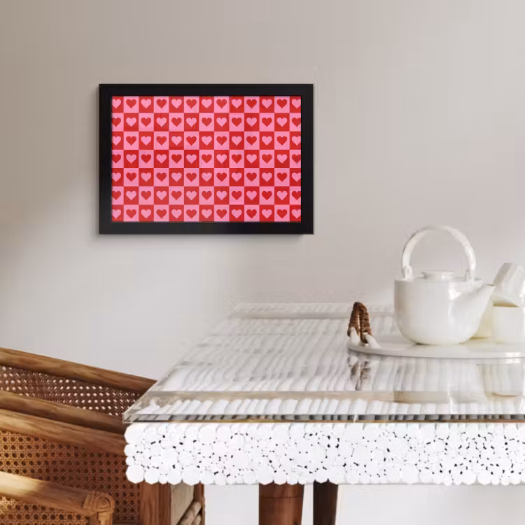 Poster met lijst - Rood - Roze - Schaakbord - Valentijn — 3