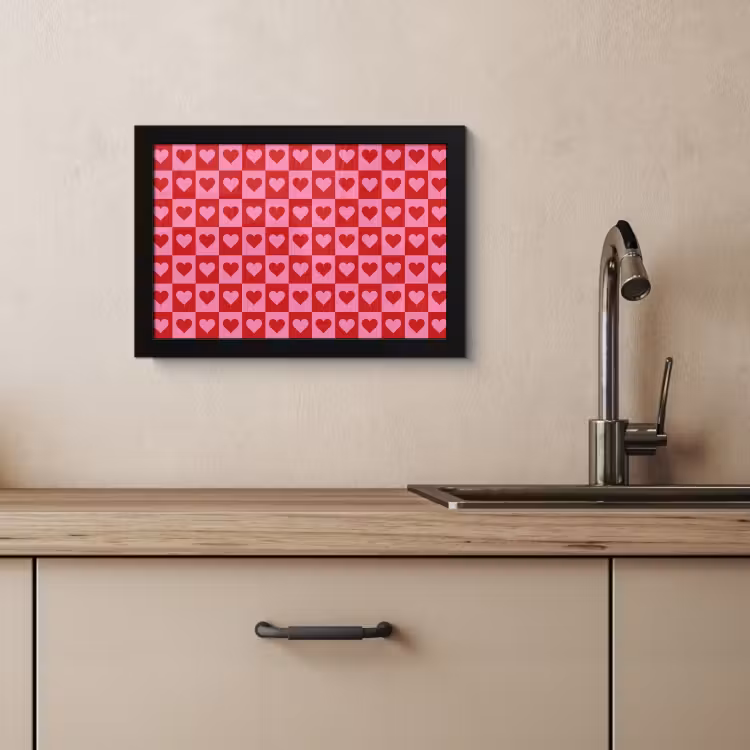Poster met lijst - Rood - Roze - Schaakbord - Valentijn — 4