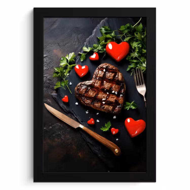 Poster met lijst - Steak - Hart - Bestek — 1