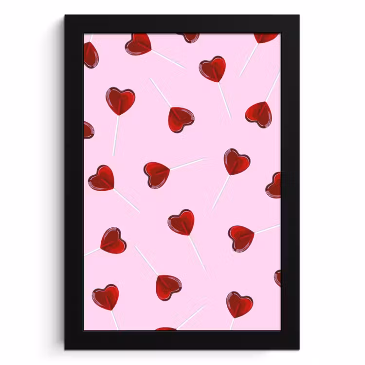 Poster met lijst - Roze - Hart - Lolly - Snoep — 1