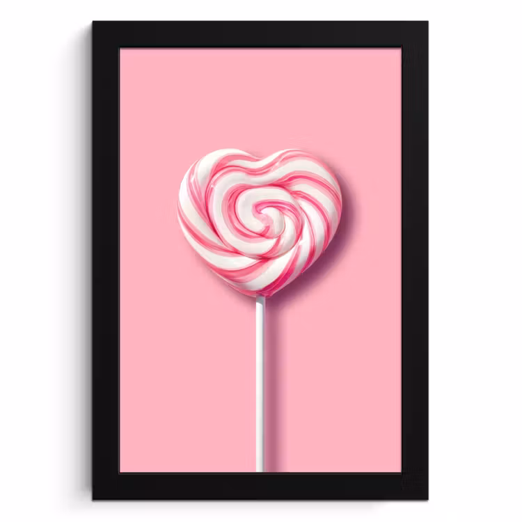 Poster met lijst - Snoep - Lolly - Hart- Roze — 1