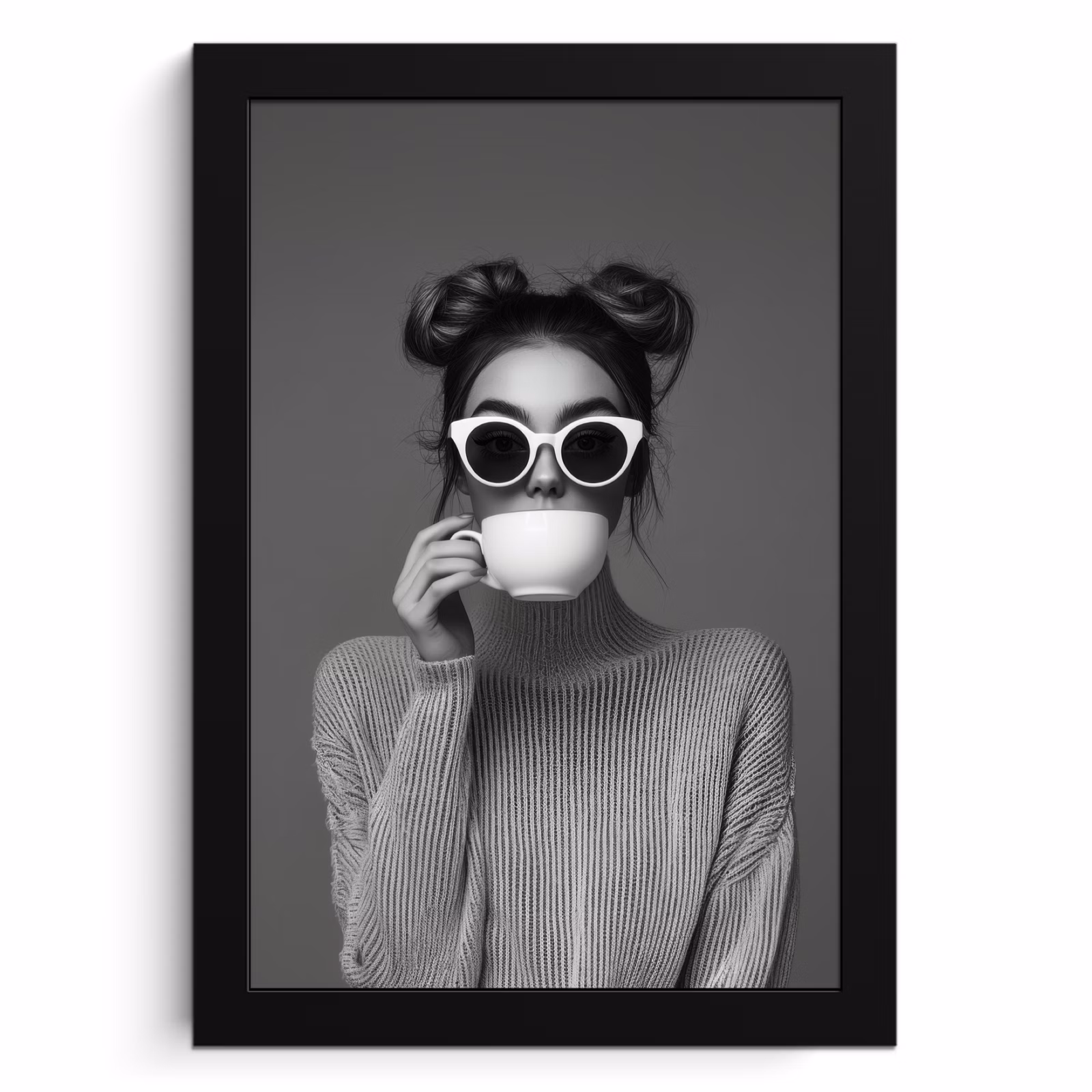 Poster met lijst - Vrouw - Koffie - Zwart - Wit — 1