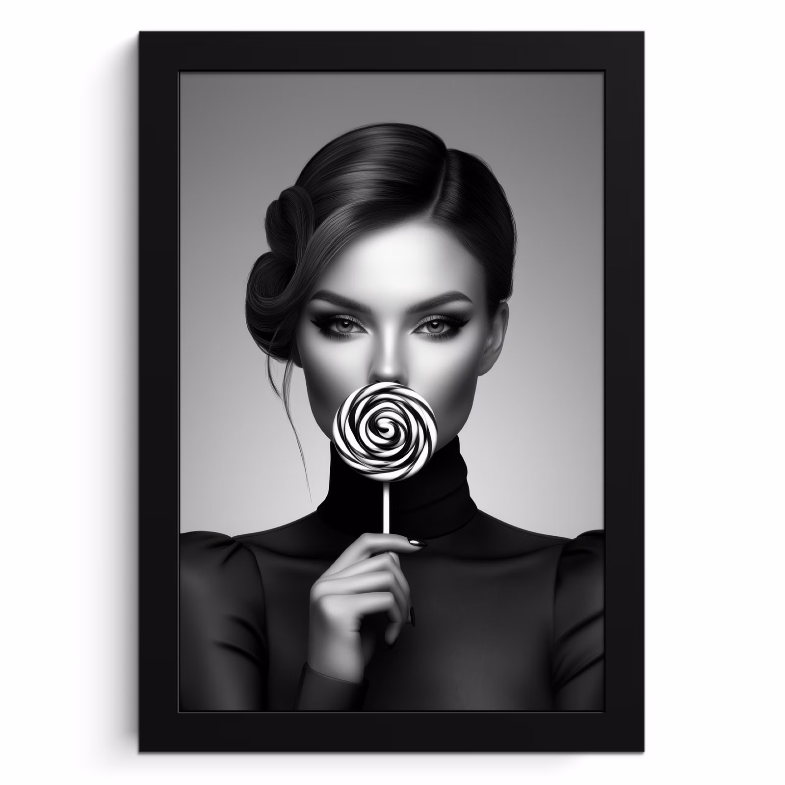 Poster met lijst - Vrouw - Lolly - Zwart — 1