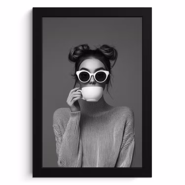 Poster met lijst - Vrouw - Koffie - Zwart - Wit — 1
