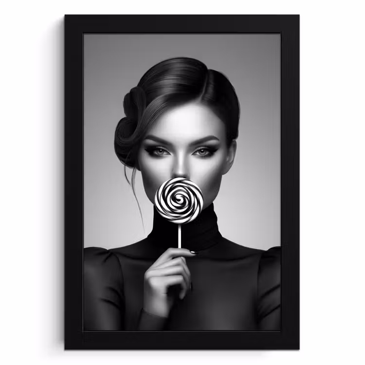 Poster met lijst - Vrouw - Lolly - Zwart — 1