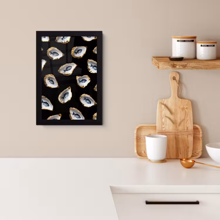 Poster met lijst - Oesters - Vissen - Blauw - Goud — 3