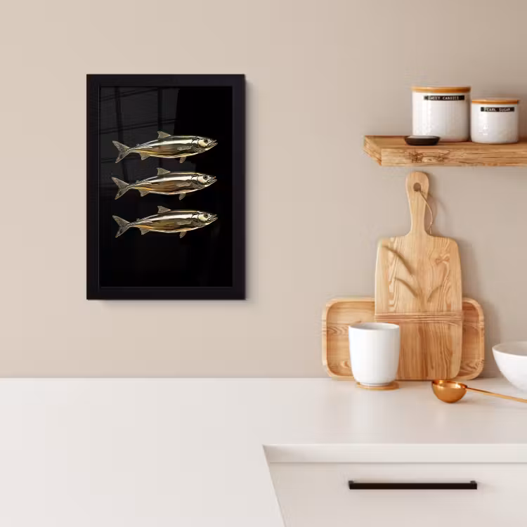 Poster met lijst - Vissen - Goud - Zwart — 2