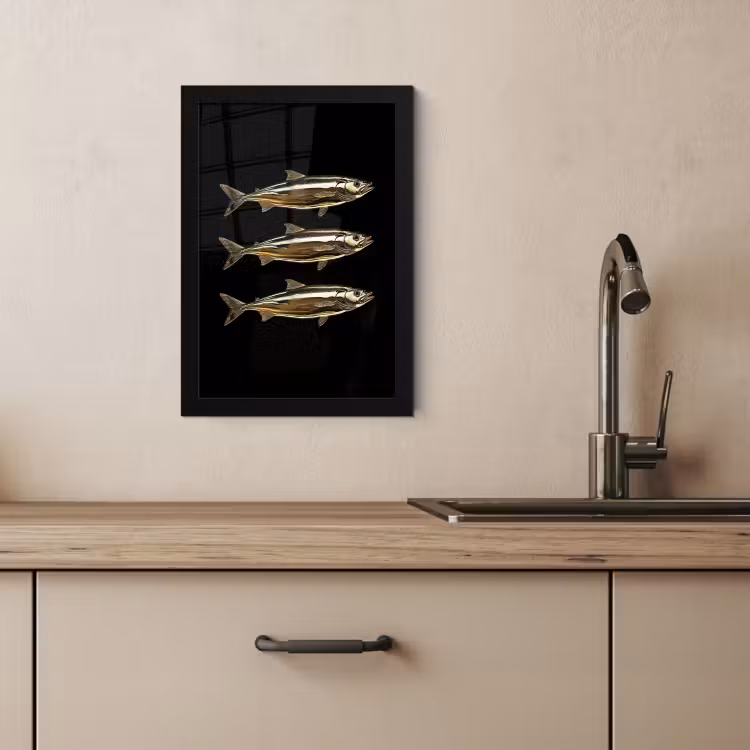 Poster met lijst - Vissen - Goud - Zwart — 4