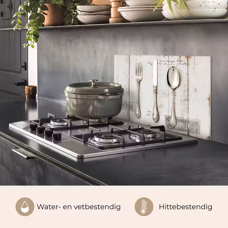 Spatscherm keuken - Zilver - Bestek - Hout — 2