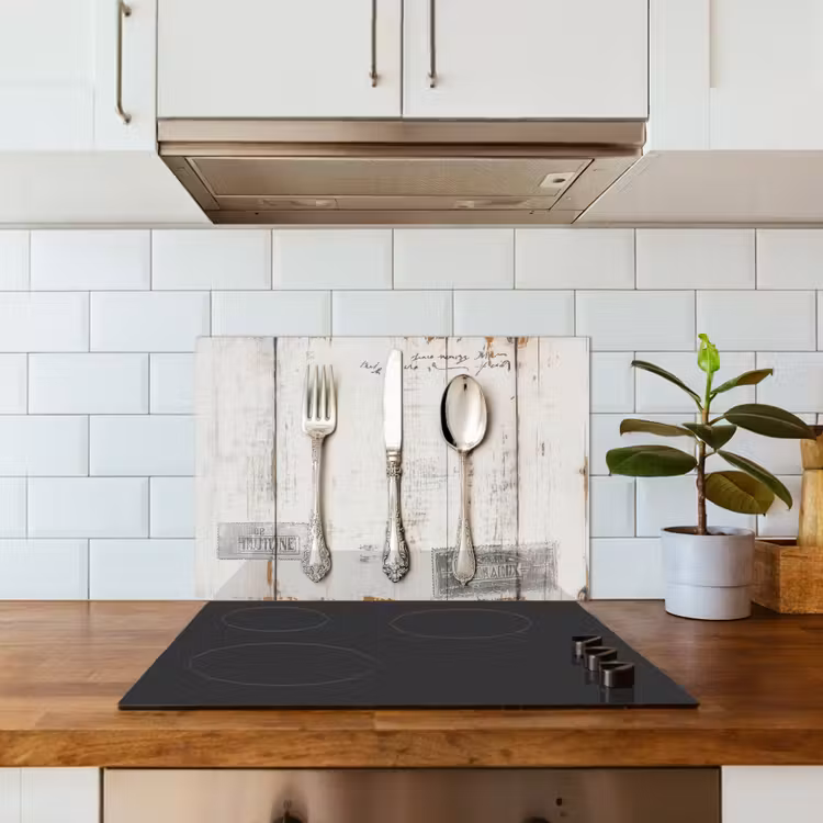 Spatscherm keuken - Zilver - Bestek - Hout — 3