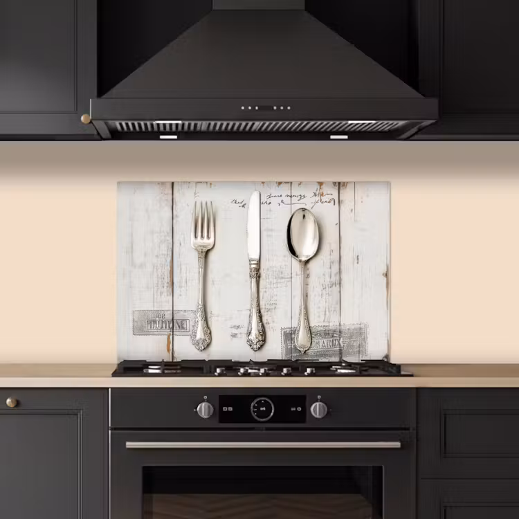 Spatscherm keuken - Zilver - Bestek - Hout — 5