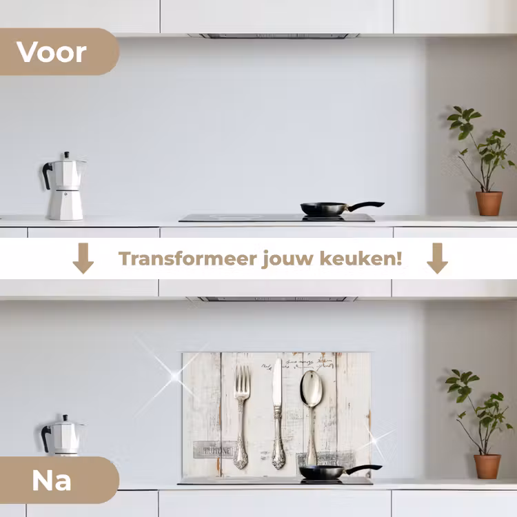 Spatscherm keuken - Zilver - Bestek - Hout — 7
