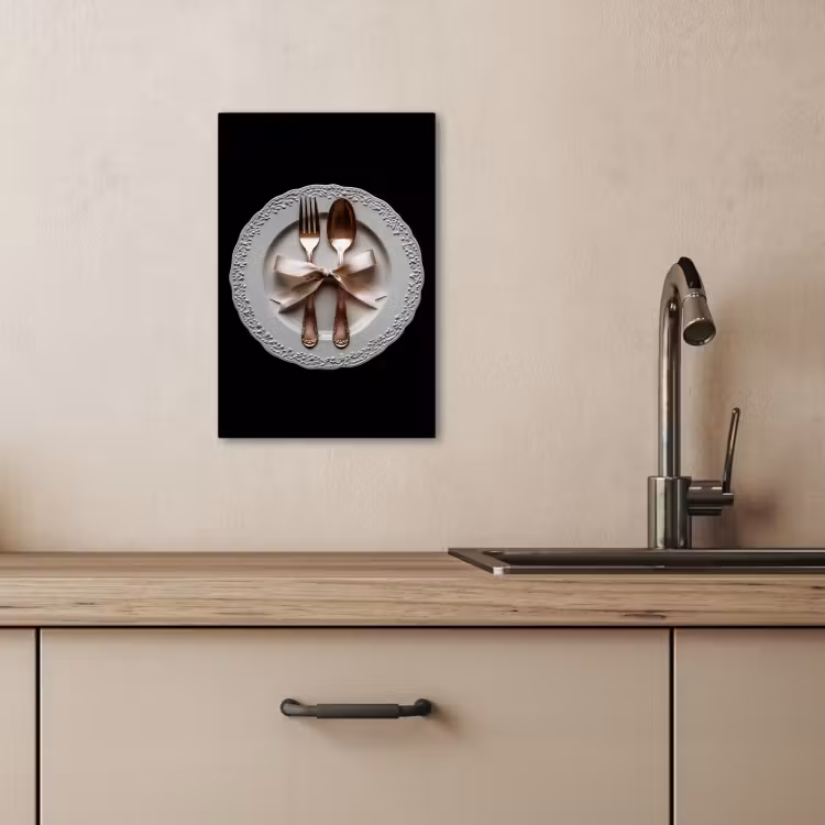 Canvas schilderij - Rose - Strik - Bestek — 3
