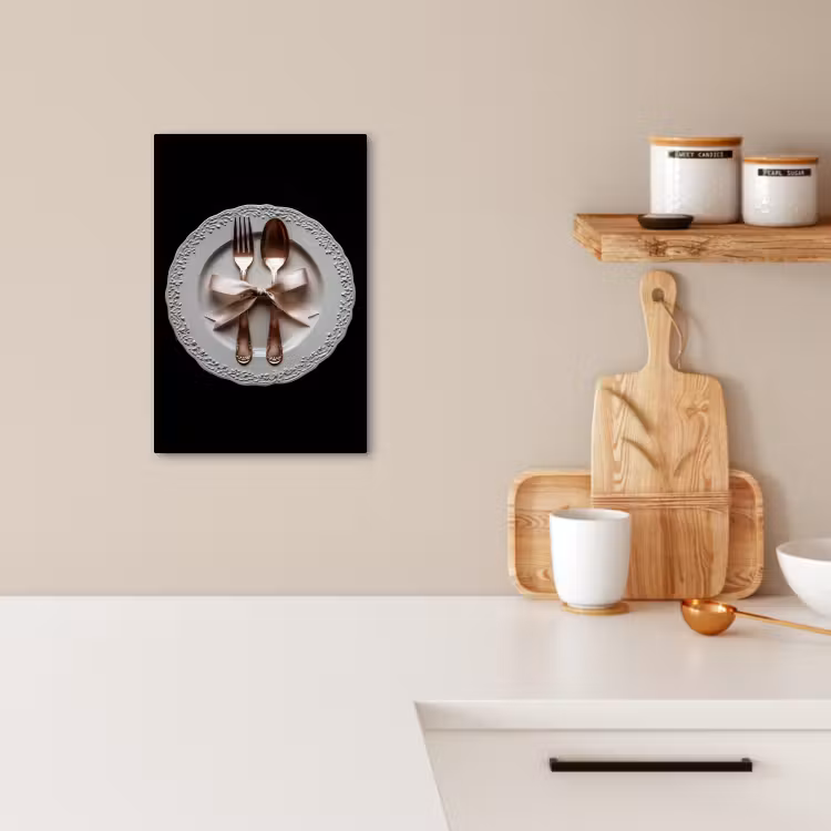 Canvas schilderij - Rose - Strik - Bestek — 4