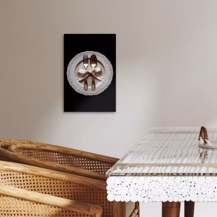 Canvas schilderij - Rose - Strik - Bestek — 5