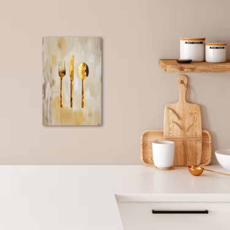 Canvas schilderij - Verf - Goud - Bestek — 5