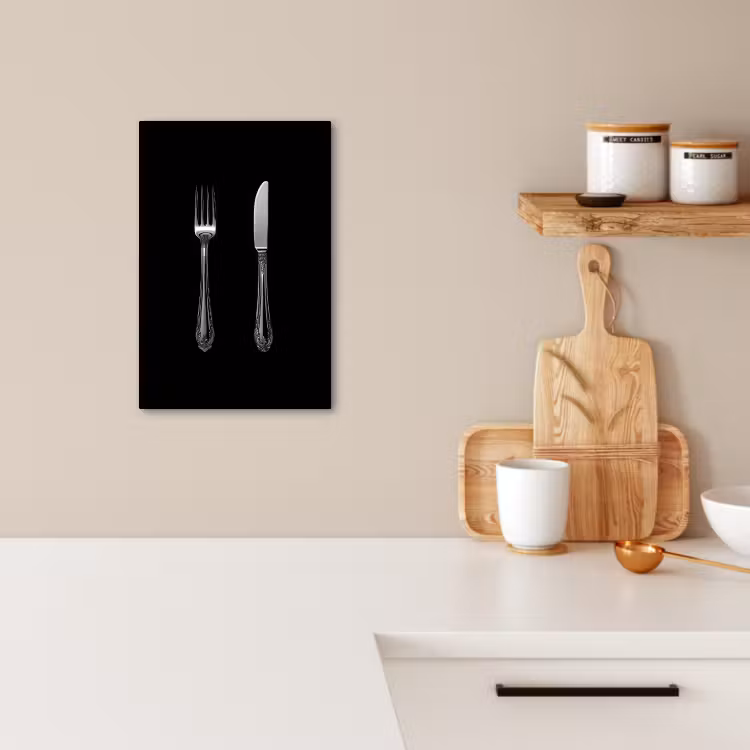 Canvas schilderij - Vork - Mes - Zilver — 1